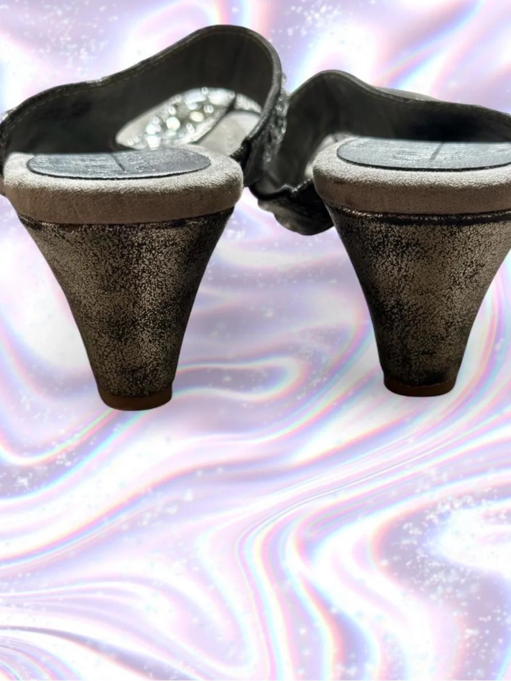 New York Transit Silver Jeweled Wedge Thong Sandals